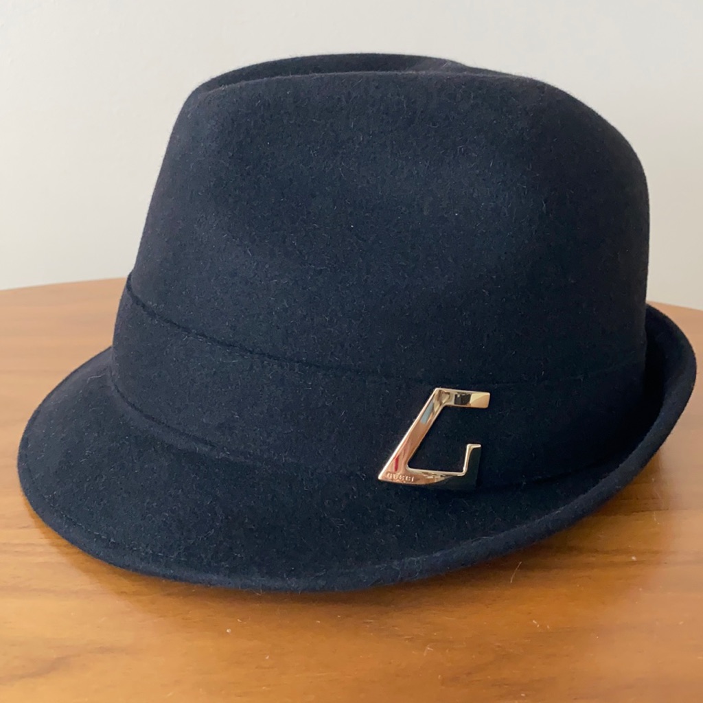 Gucci Black Rabbit Fur Fedora Size M New